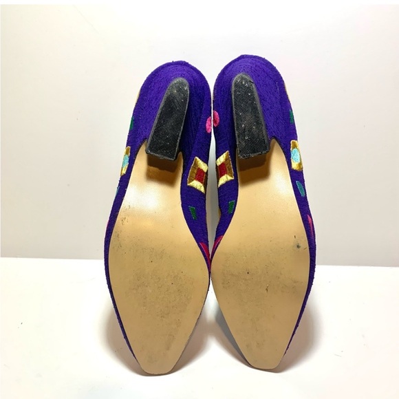 Vintage 80’s New Wave Embroidered Totally Rad 1.5” Kitten Heel Shoes Size 8 - Picture 9 of 11